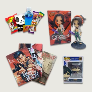 Box manga premium seinen contenant des figurine sous licence officielle des encas japonais et 3 mangas